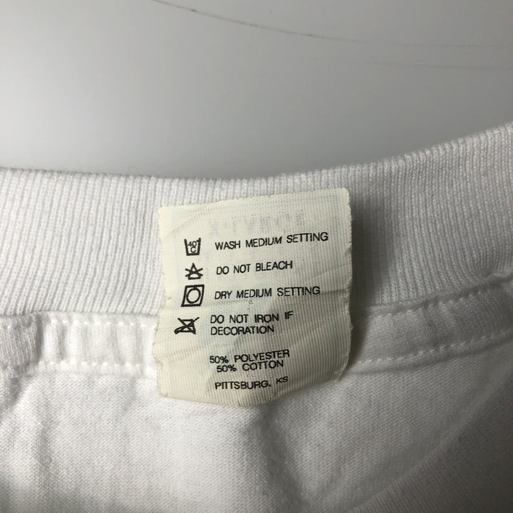 90'S NATIONAL MILLS Message Print T-Shirt, Made in USA, Men's XL (approx.), Vintage polyester white type Vintage Second Hand