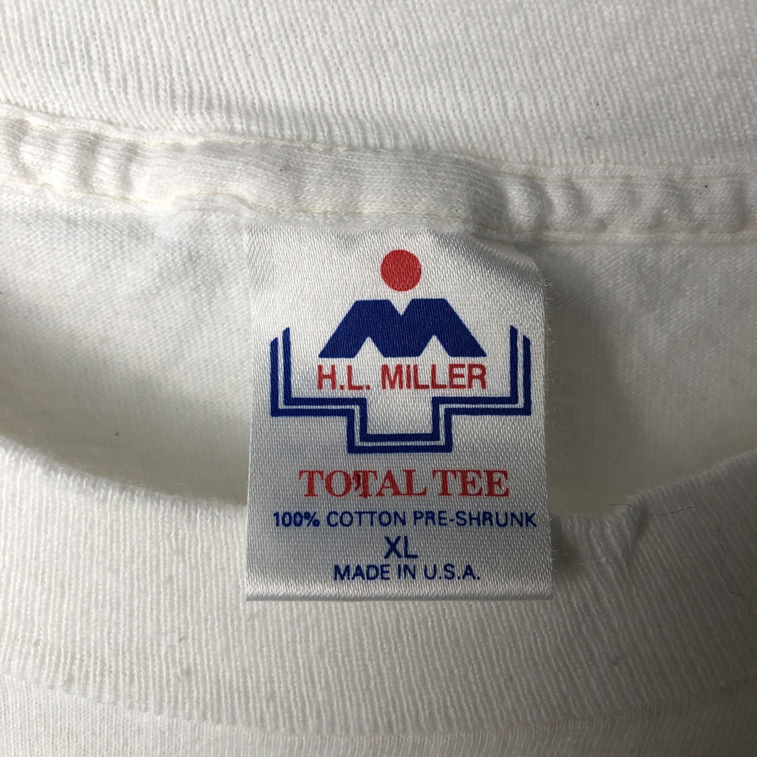 90'S HLMILLER Message Print T-Shirt, Made in USA, Men's XL equivalent, Vintage cotton white type Vintage Second Hand