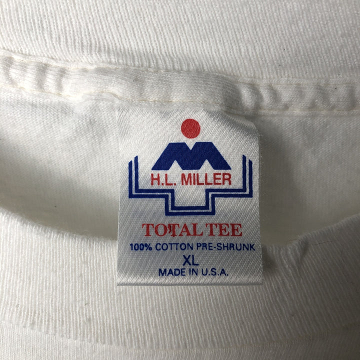 90'S HLMILLER Message Print T-Shirt, Made in USA, Men's XL equivalent, Vintage cotton white type Vintage Second Hand