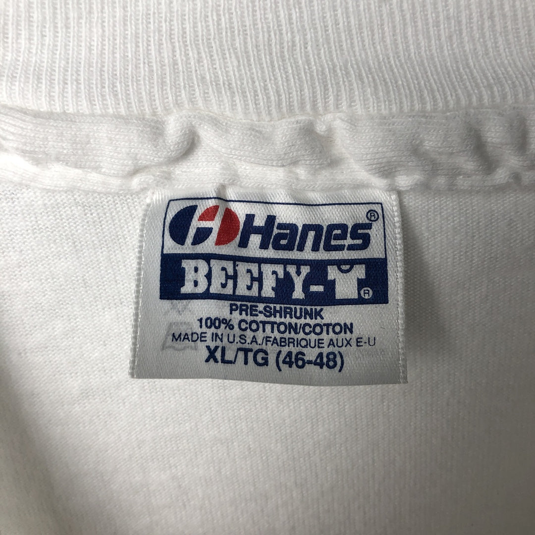 90'S Hanes BEEFY-T Blue Tag Message Print T-Shirt, Made in USA, Men's XL Equivalent, Vintage cotton white type Vintage Second Hand