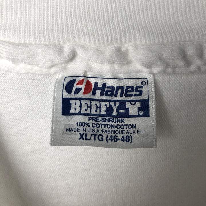 90'S Hanes BEEFY-T Blue Tag Message Print T-Shirt, Made in USA, Men's XL Equivalent, Vintage cotton white type Vintage Second Hand