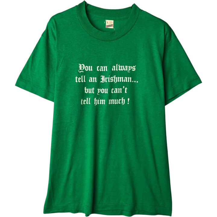 80'S SCREEN STARS Message Print T-Shirt Made in USA Men's L Size Vintage cotton green type Vintage Second Hand