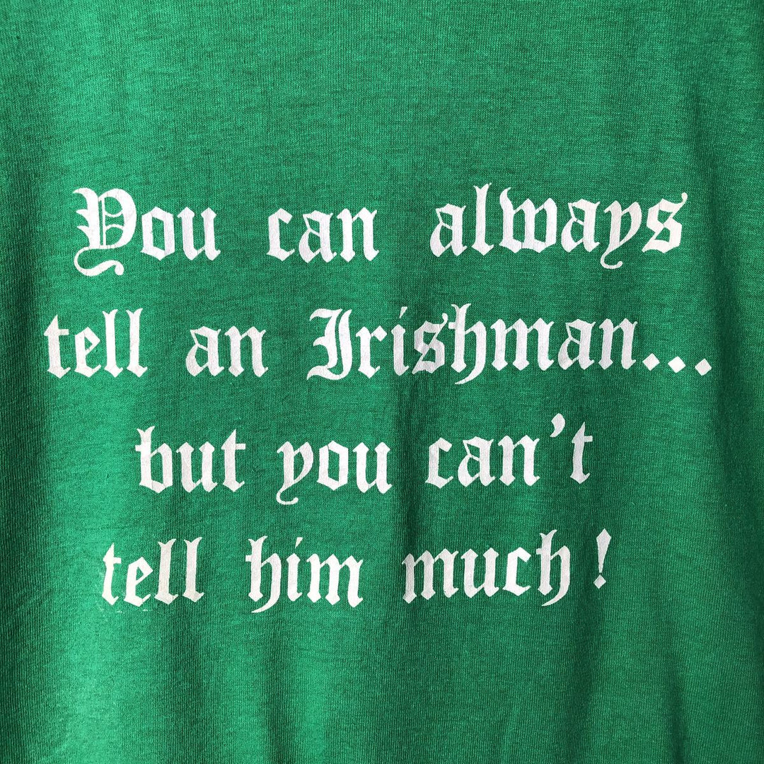 80'S SCREEN STARS Message Print T-Shirt Made in USA Men's L Size Vintage cotton green type Vintage Second Hand