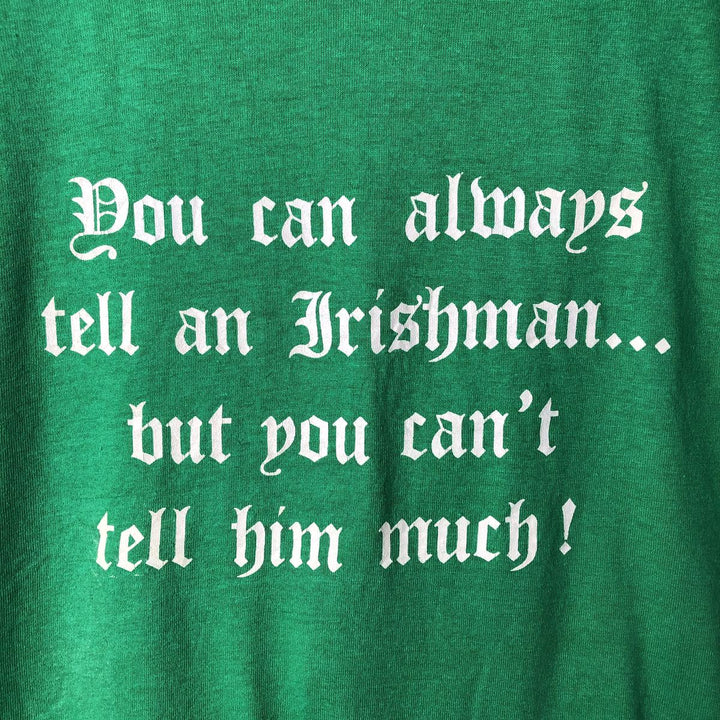 80'S SCREEN STARS Message Print T-Shirt Made in USA Men's L Size Vintage cotton green type Vintage Second Hand