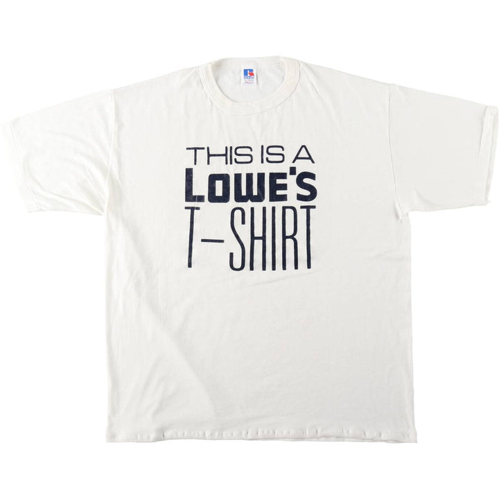 90'S Russell Lowe's Advertising T-Shirt, Made in USA, Men's XL equivalent, Vintage polyester white type Vintage Second Hand