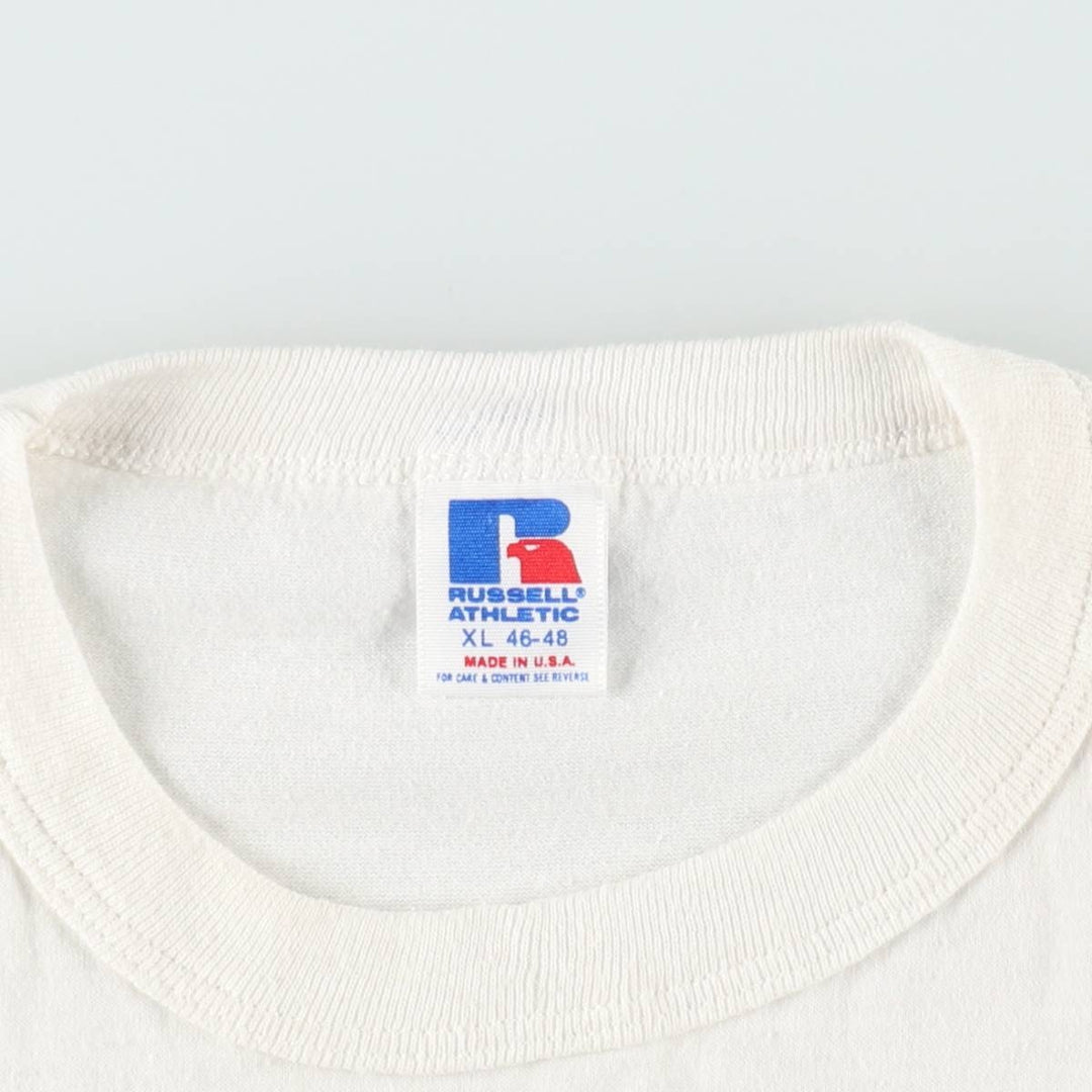 90'S Russell Lowe's Advertising T-Shirt, Made in USA, Men's XL equivalent, Vintage polyester white type Vintage Second Hand