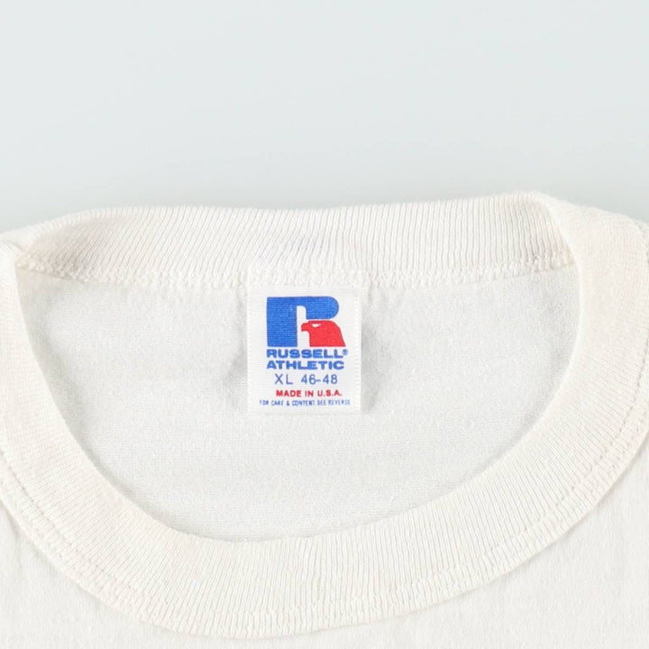 90'S Russell Lowe's Advertising T-Shirt, Made in USA, Men's XL equivalent, Vintage polyester white type Vintage Second Hand