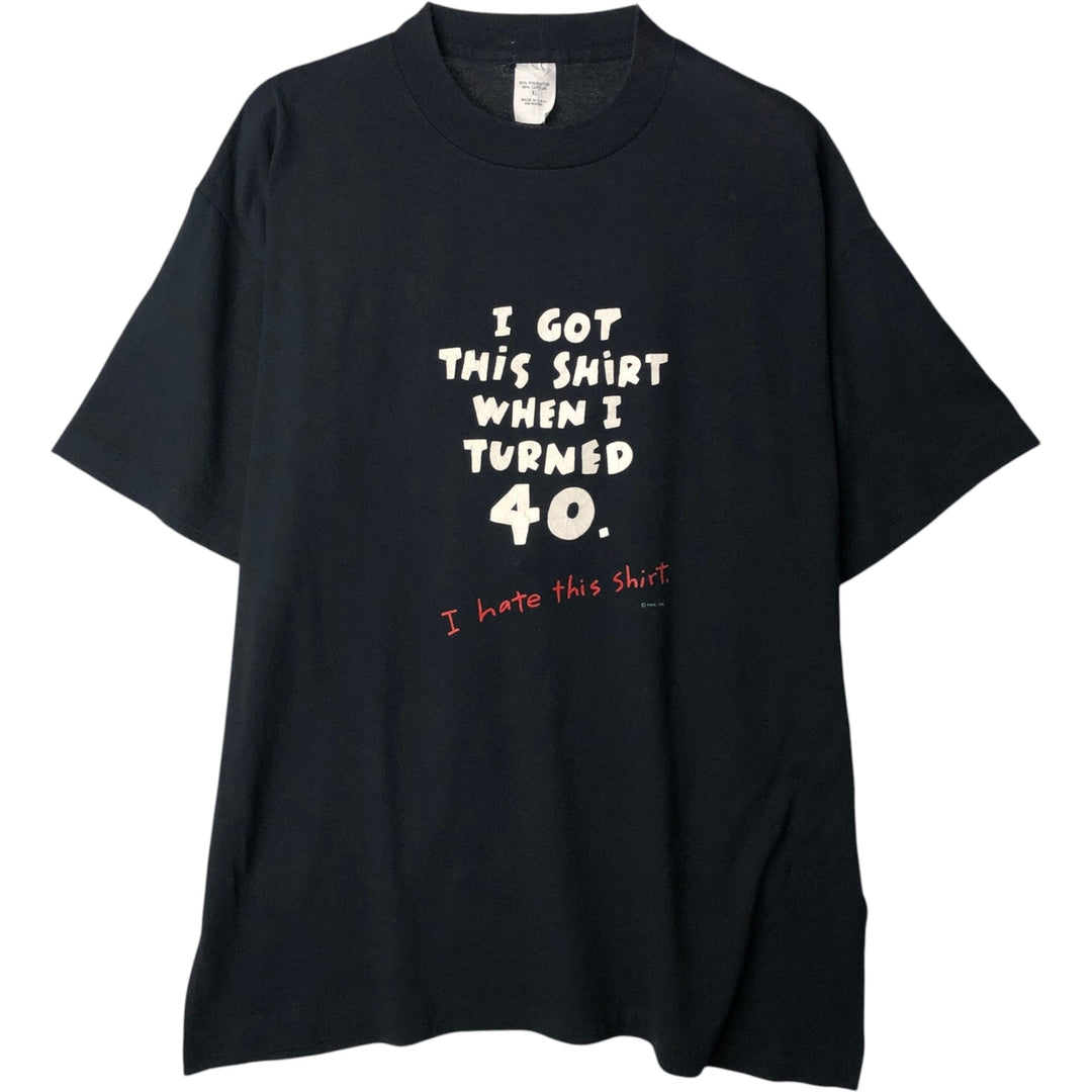 Message print t-shirt, made in USA, men's size XL (equivalent), vintage. polyester black type Vintage Second Hand