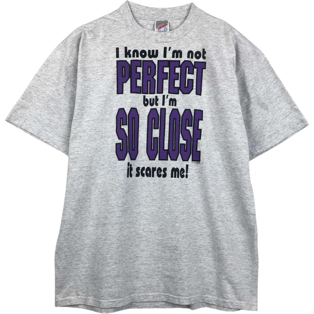 90'S Jerzees message print t-shirt, men's size L (approx.), vintage. cotton gray type Vintage Second Hand
