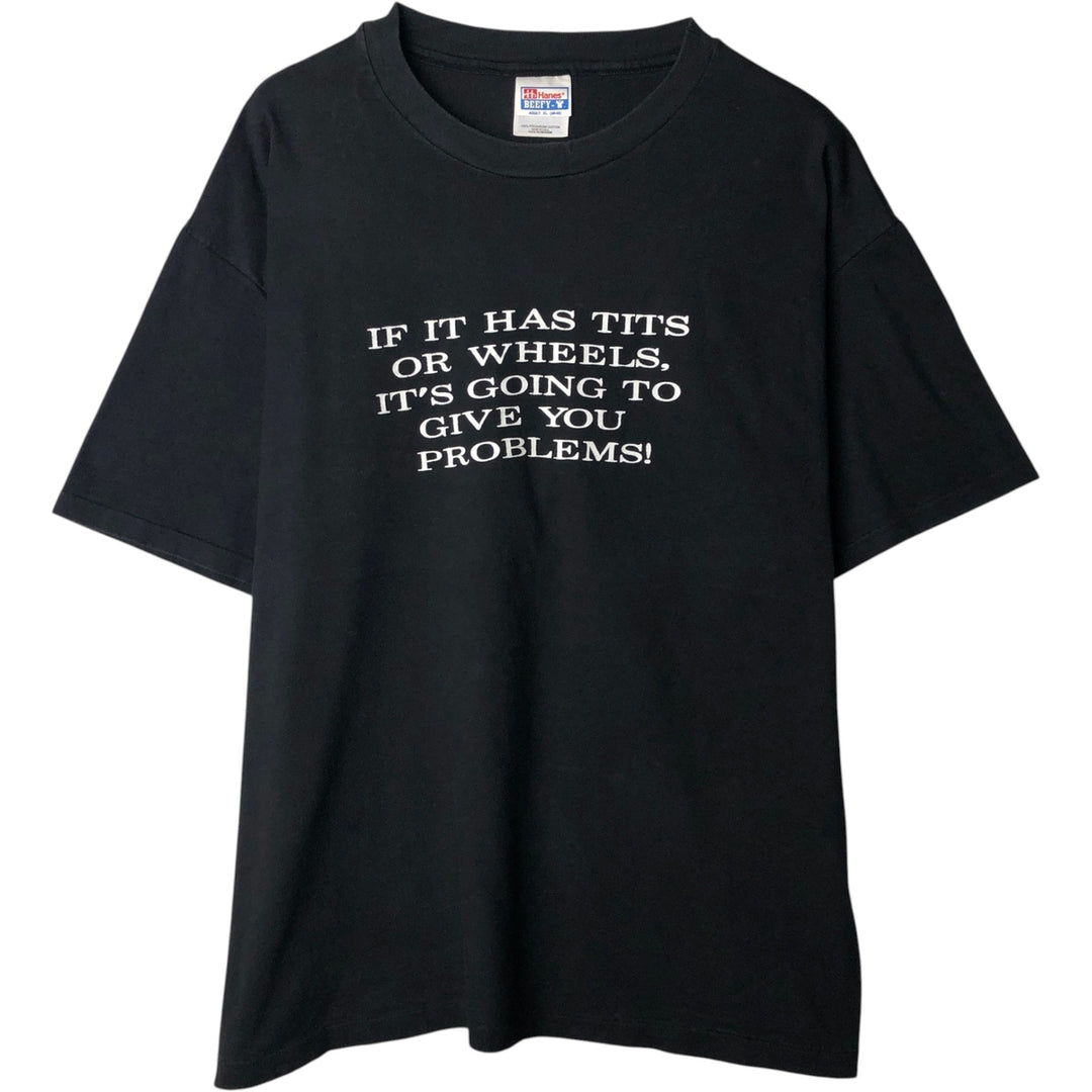 90'S Hanes Message Print T-Shirt, Made in USA, Men's XL (approx.), Vintage cotton black type Vintage Second Hand