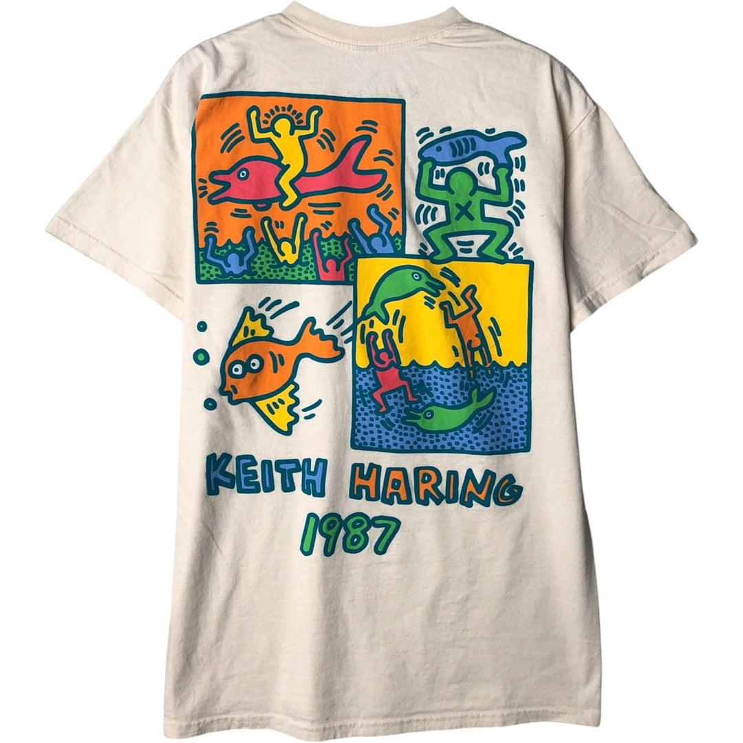 Ripple Junction Keith Haring Art T-shirt, Men's Size M (approx.) cotton Beige type Vintage Second Hand