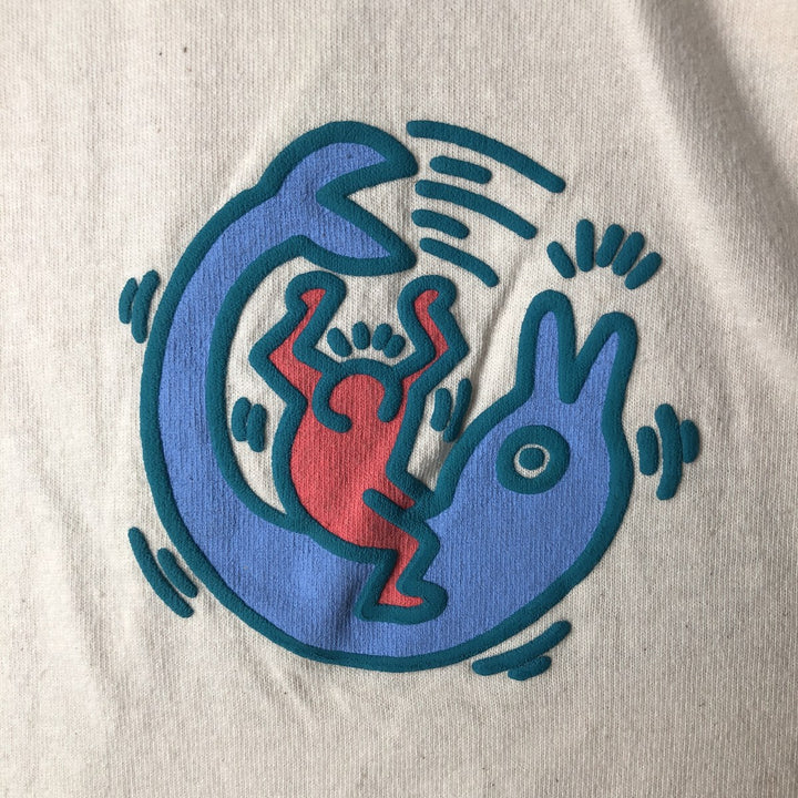 Ripple Junction Keith Haring Art T-shirt, Men's Size M (approx.) cotton Beige type Vintage Second Hand