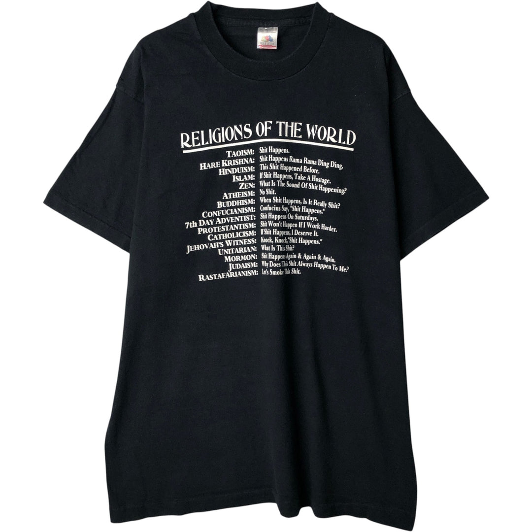 90'S Fruit of the Loom Message Print T-Shirt Made in USA Men's XL Vintage cotton black type Vintage Second Hand