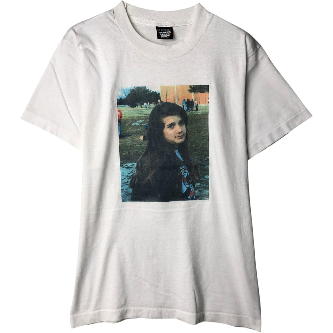 90'S Screen Stars Photo T-Shirt, Made in USA, Men's Size M (Equivalent), Vintage cotton white type Vintage Second Hand