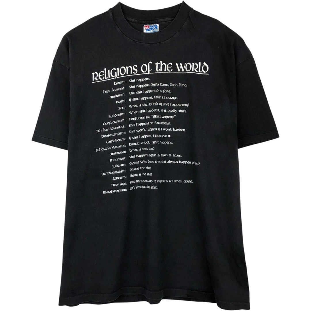 90'S Hanes Message Print T-Shirt, Made in USA, Men's XL (approx.), Vintage cotton black type Vintage Second Hand