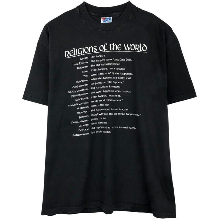 90'S Hanes Message Print T-Shirt, Made in USA, Men's XL (approx.), Vintage cotton black type Vintage Second Hand