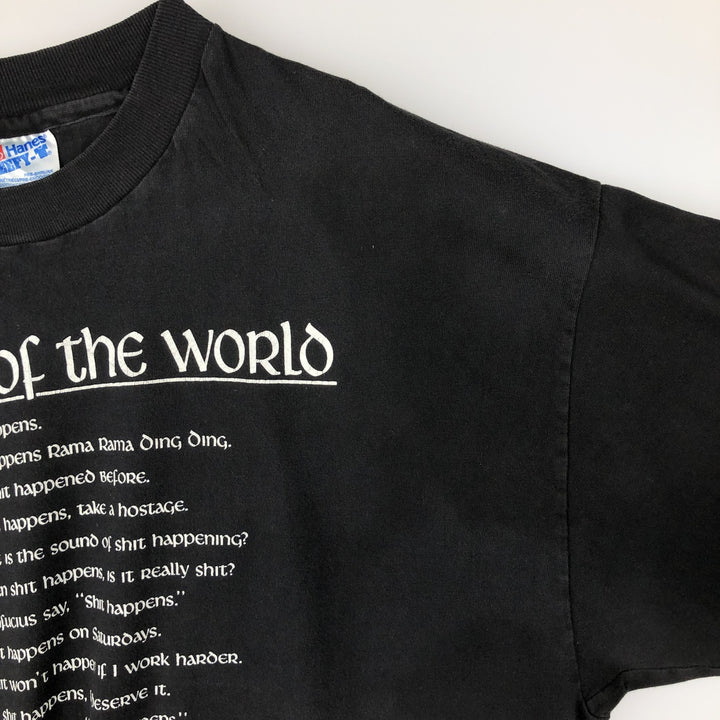 90'S Hanes Message Print T-Shirt, Made in USA, Men's XL (approx.), Vintage cotton black type Vintage Second Hand
