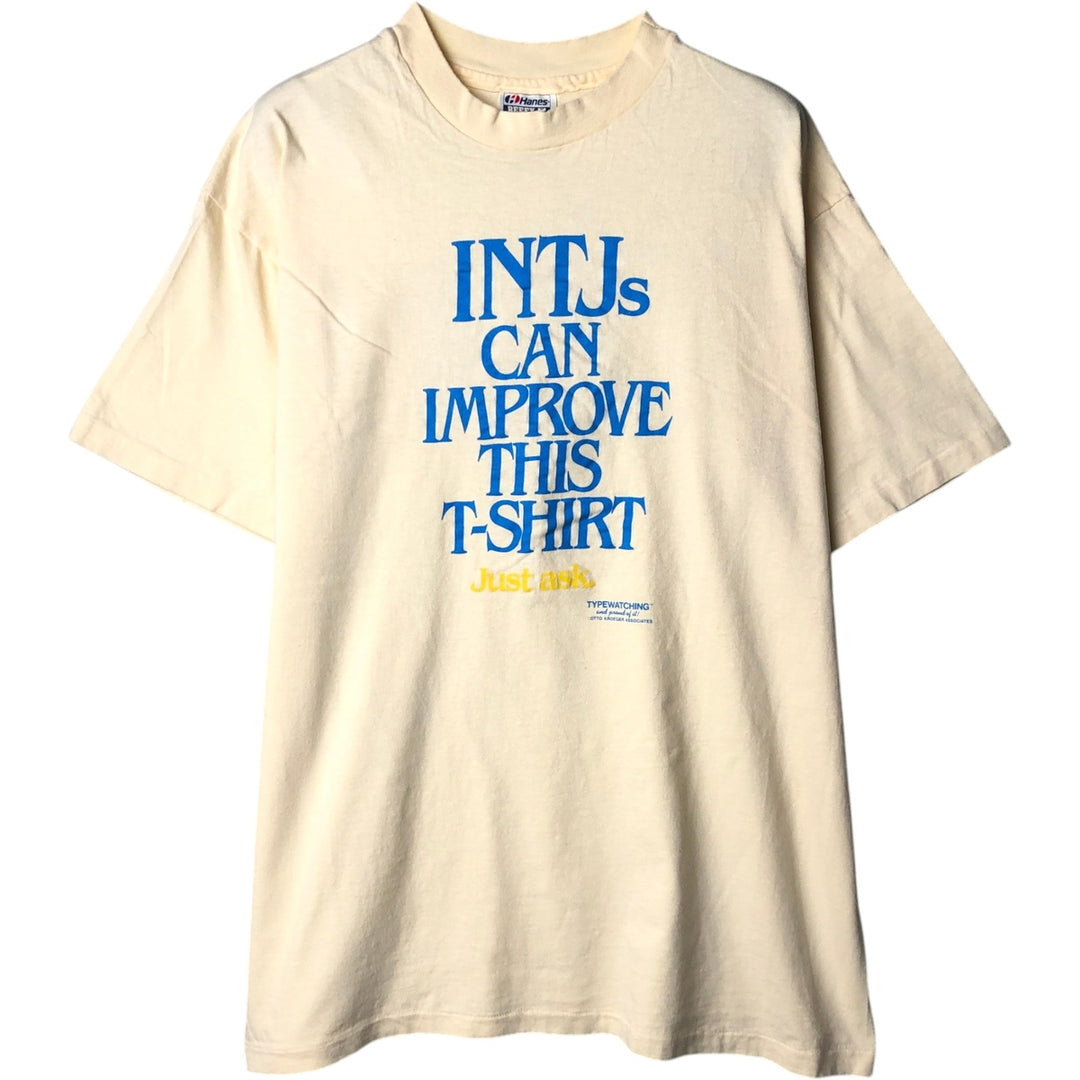 80'S Hanes BEEFY-T Blue Tag Message Print T-Shirt Made in USA Men's XL Vintage cotton Beige type Vintage Second Hand