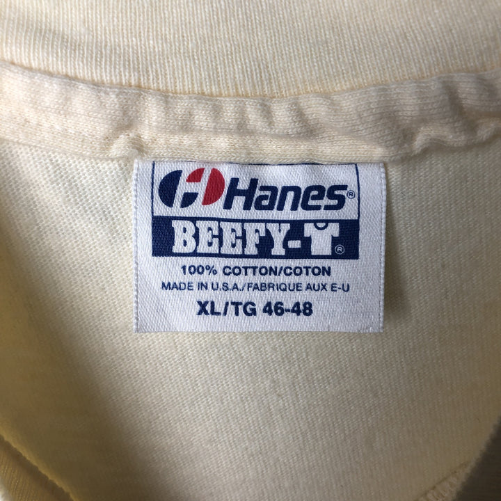 80'S Hanes BEEFY-T Blue Tag Message Print T-Shirt Made in USA Men's XL Vintage cotton Beige type Vintage Second Hand