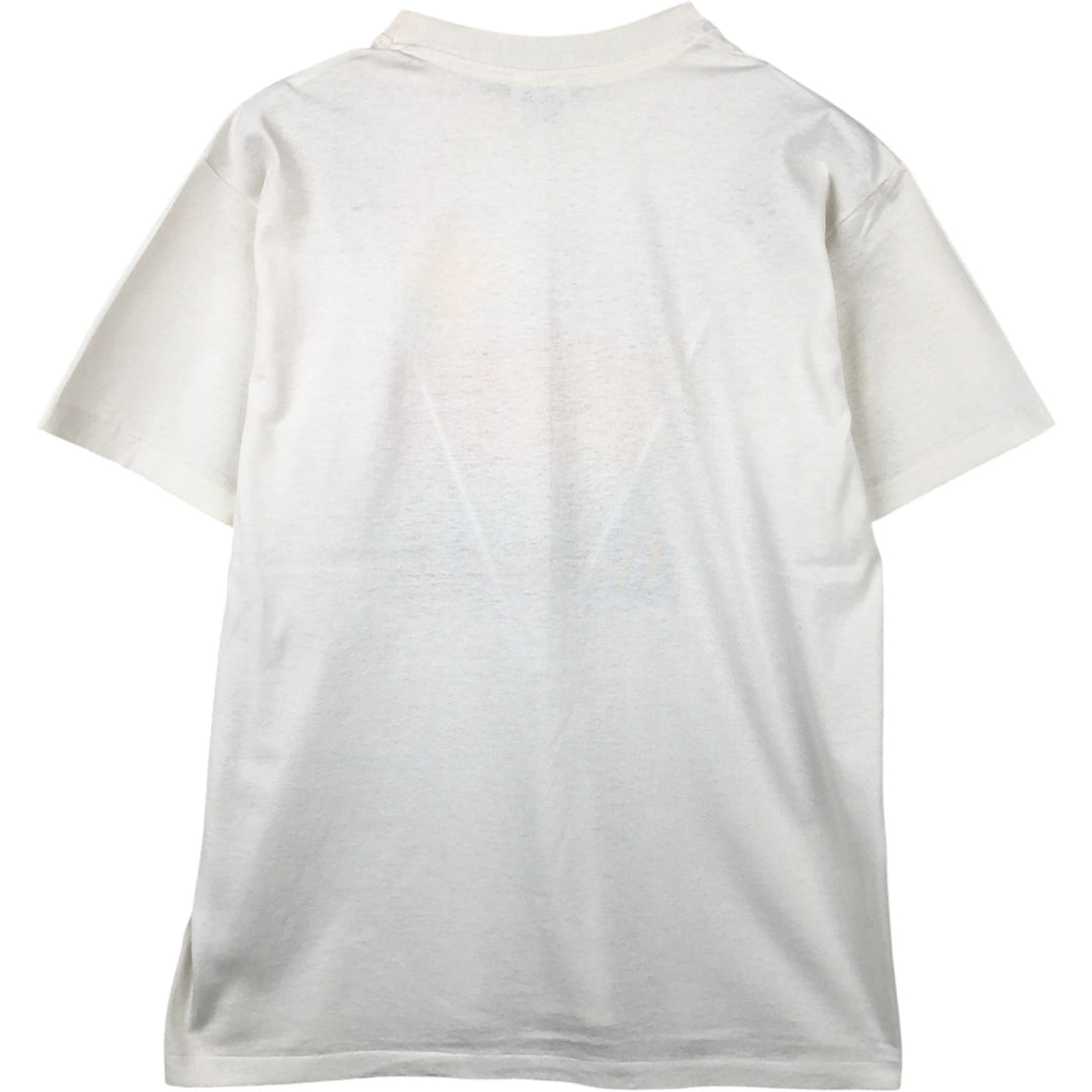 90'S Hanes Fifty-Fifty Blue Tag Message Print T-Shirt Made in USA Men's L Size Vintage cotton white type Vintage Second Hand