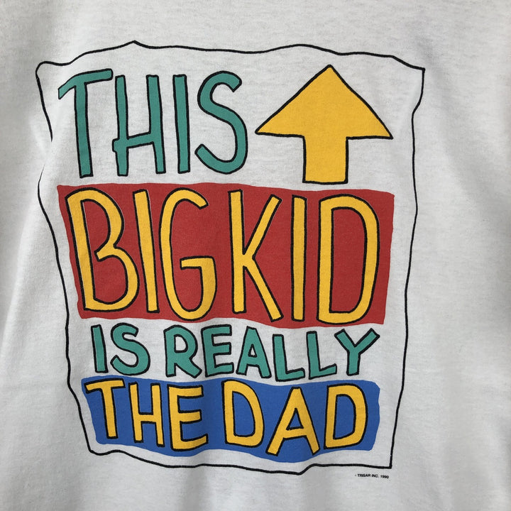 90'S Hanes Fifty-Fifty Blue Tag Message Print T-Shirt Made in USA Men's L Size Vintage cotton white type Vintage Second Hand
