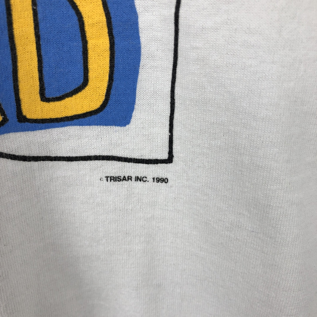 90'S Hanes Fifty-Fifty Blue Tag Message Print T-Shirt Made in USA Men's L Size Vintage cotton white type Vintage Second Hand