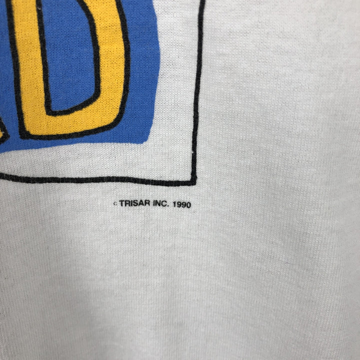 90'S Hanes Fifty-Fifty Blue Tag Message Print T-Shirt Made in USA Men's L Size Vintage cotton white type Vintage Second Hand