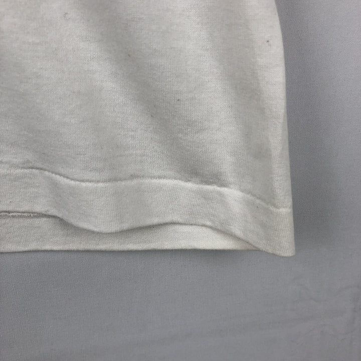 90'S Hanes Fifty-Fifty Blue Tag Message Print T-Shirt Made in USA Men's L Size Vintage cotton white type Vintage Second Hand