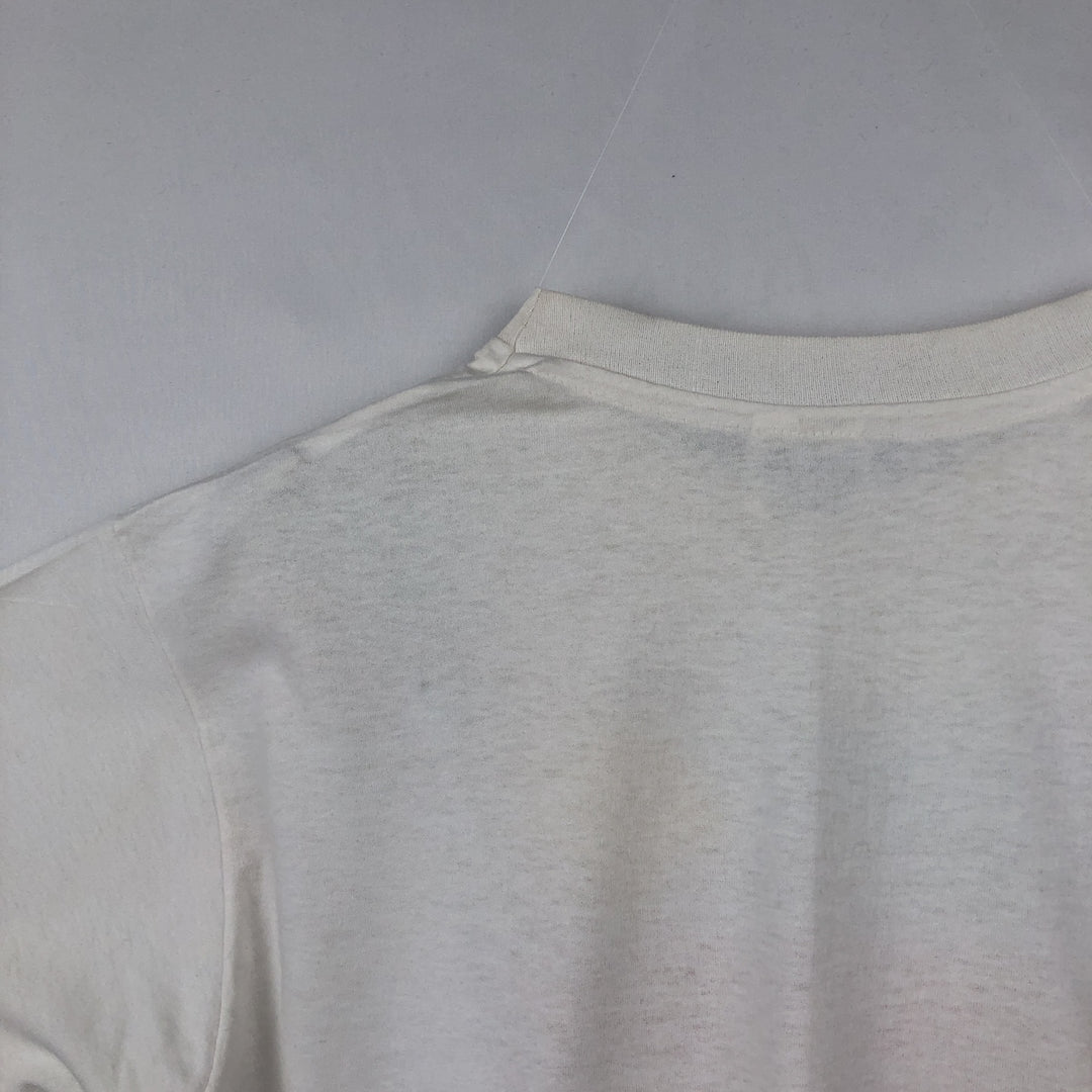 90'S Hanes Fifty-Fifty Blue Tag Message Print T-Shirt Made in USA Men's L Size Vintage cotton white type Vintage Second Hand