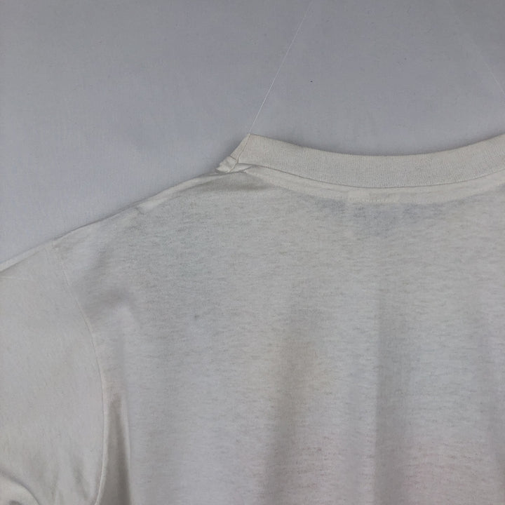 90'S Hanes Fifty-Fifty Blue Tag Message Print T-Shirt Made in USA Men's L Size Vintage cotton white type Vintage Second Hand