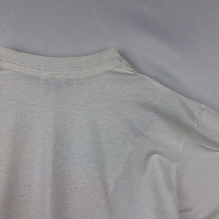 90'S Hanes Fifty-Fifty Blue Tag Message Print T-Shirt Made in USA Men's L Size Vintage cotton white type Vintage Second Hand