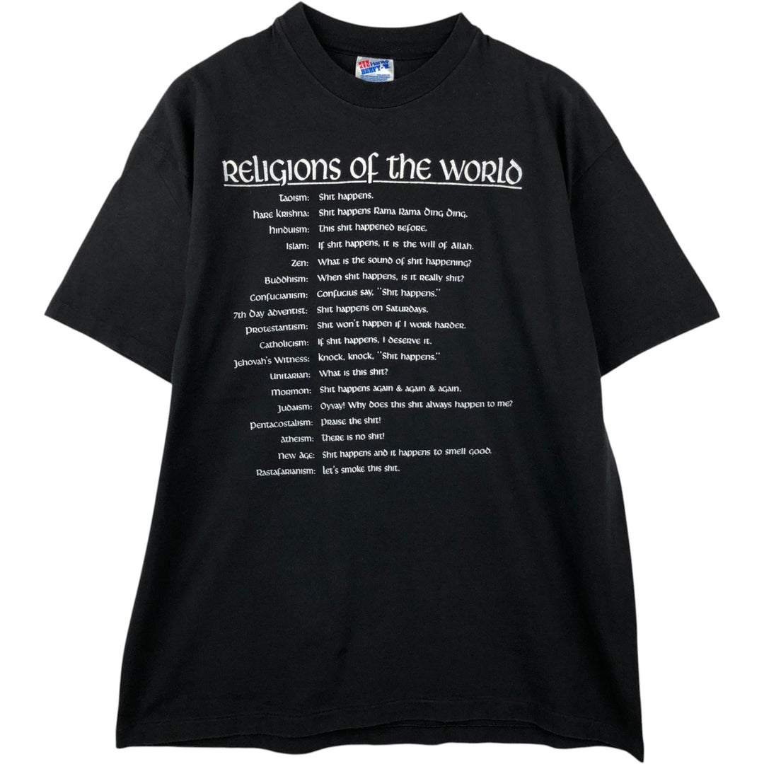 90'S Hanes BEEFY-T Message Print T-Shirt Made in USA Men's XL Vintage cotton black type Vintage Second Hand