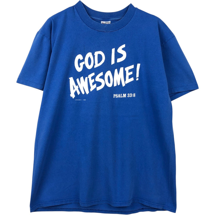 80'S Stedman Message Print T-Shirt, Made in USA, Men's Size L (Equivalent), Vintage cotton blue type Vintage Second Hand