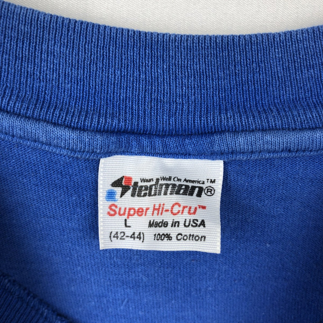 80'S Stedman Message Print T-Shirt, Made in USA, Men's Size L (Equivalent), Vintage cotton blue type Vintage Second Hand