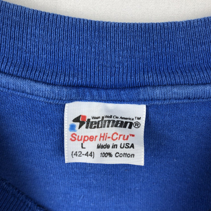 80'S Stedman Message Print T-Shirt, Made in USA, Men's Size L (Equivalent), Vintage cotton blue type Vintage Second Hand