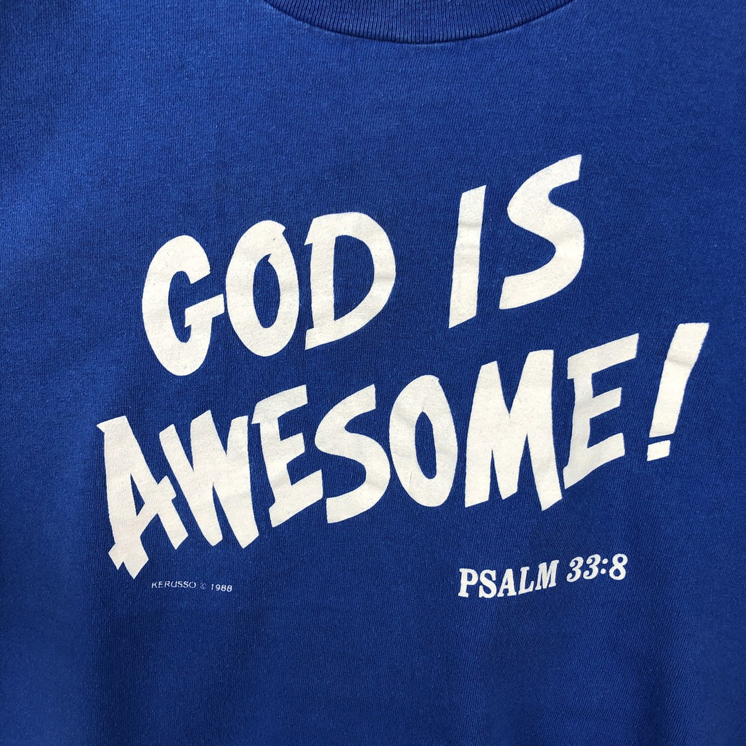 80'S Stedman Message Print T-Shirt, Made in USA, Men's Size L (Equivalent), Vintage cotton blue type Vintage Second Hand