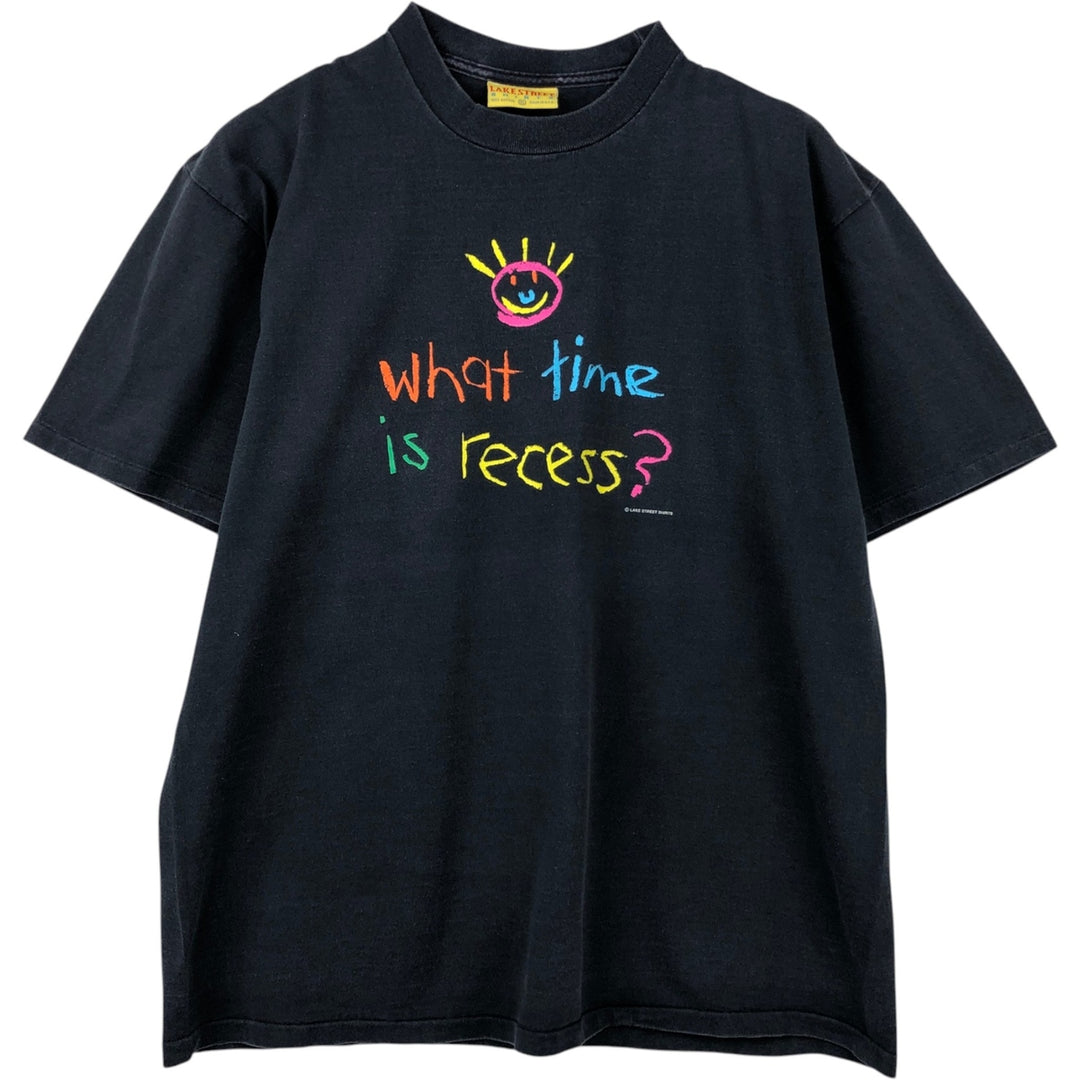~90'S LAKE STREET Message Print T-Shirt, Made in USA, Men's XL equivalent, Vintage cotton navy blue type Vintage Second Hand
