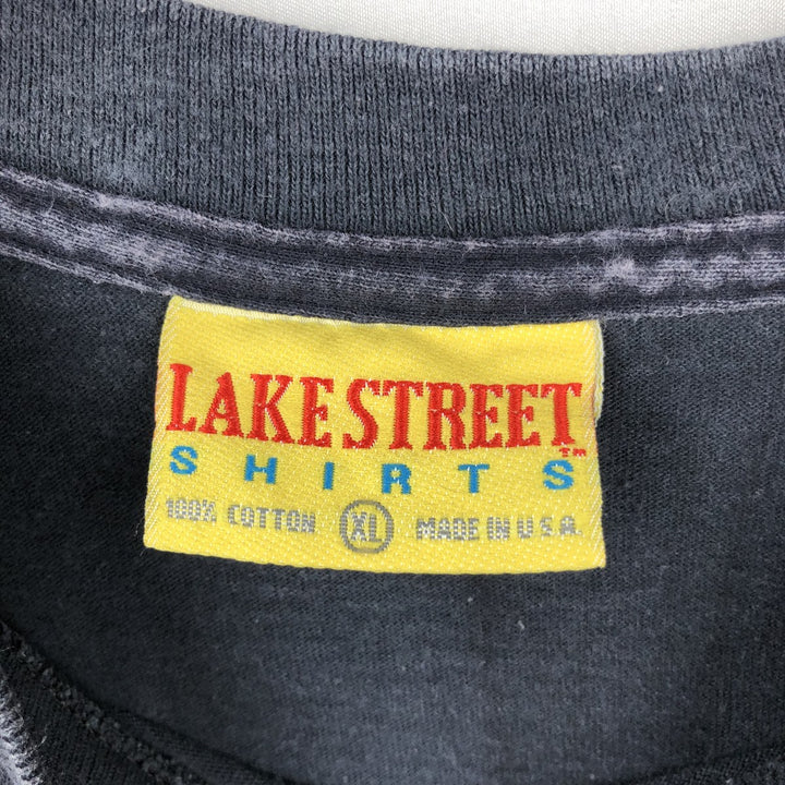 ~90'S LAKE STREET Message Print T-Shirt, Made in USA, Men's XL equivalent, Vintage cotton navy blue type Vintage Second Hand