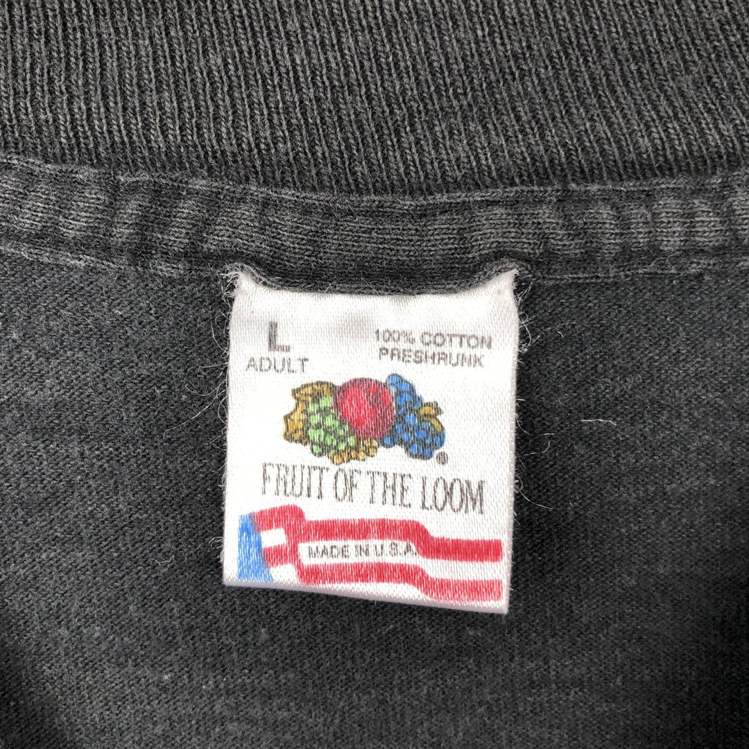 90'S Fruit of the Loom Message Print T-Shirt Made in USA Men's L Size Vintage cotton black type Vintage Second Hand