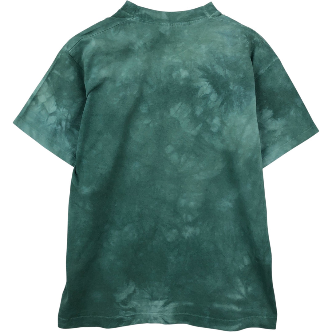 90'S Fruit of the Loom Tie-Dye Pattern Floral Large Print Art T-Shirt, Made in USA, Men's Size L (approx.) cotton dark green Vintage Second Hand