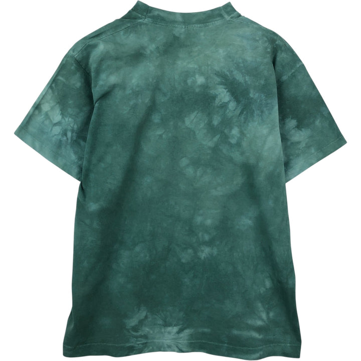 90'S Fruit of the Loom Tie-Dye Pattern Floral Large Print Art T-Shirt, Made in USA, Men's Size L (approx.) cotton dark green Vintage Second Hand