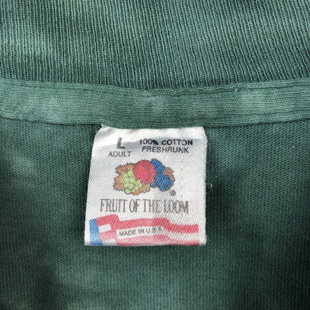 90'S Fruit of the Loom Tie-Dye Pattern Floral Large Print Art T-Shirt, Made in USA, Men's Size L (approx.) cotton dark green Vintage Second Hand