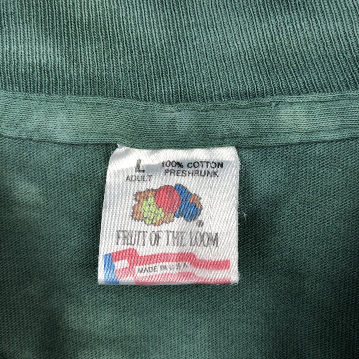 90'S Fruit of the Loom Tie-Dye Pattern Floral Large Print Art T-Shirt, Made in USA, Men's Size L (approx.) cotton dark green Vintage Second Hand