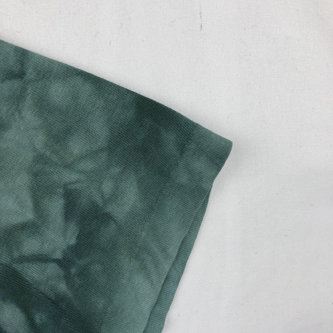 90'S Fruit of the Loom Tie-Dye Pattern Floral Large Print Art T-Shirt, Made in USA, Men's Size L (approx.) cotton dark green Vintage Second Hand