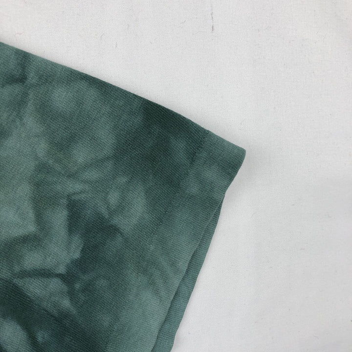 90'S Fruit of the Loom Tie-Dye Pattern Floral Large Print Art T-Shirt, Made in USA, Men's Size L (approx.) cotton dark green Vintage Second Hand