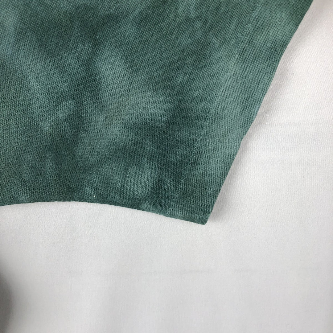 90'S Fruit of the Loom Tie-Dye Pattern Floral Large Print Art T-Shirt, Made in USA, Men's Size L (approx.) cotton dark green Vintage Second Hand