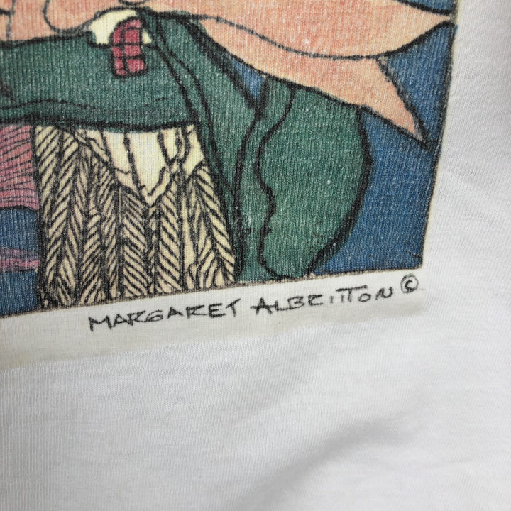 ~90'S Fish and Bird Print Art T-Shirt, Men's Size L (Equivalent), Vintage unclear white type Vintage Second Hand