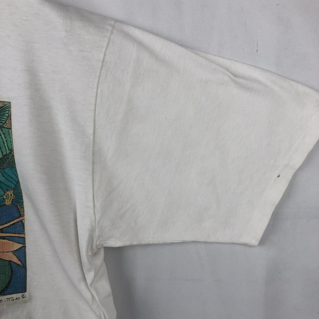 ~90'S Fish and Bird Print Art T-Shirt, Men's Size L (Equivalent), Vintage unclear white type Vintage Second Hand