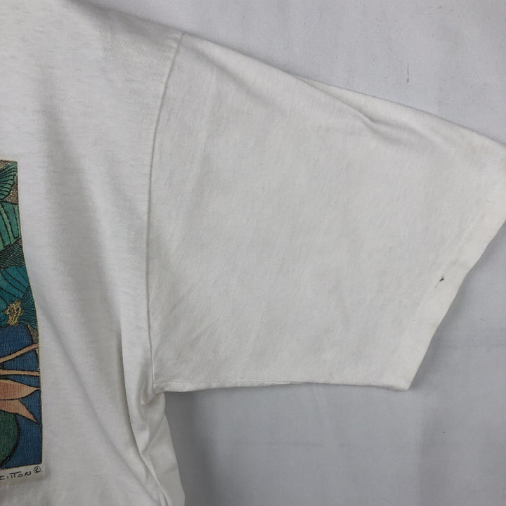 ~90'S Fish and Bird Print Art T-Shirt, Men's Size L (Equivalent), Vintage unclear white type Vintage Second Hand