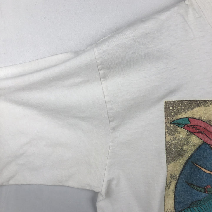 ~90'S Fish and Bird Print Art T-Shirt, Men's Size L (Equivalent), Vintage unclear white type Vintage Second Hand